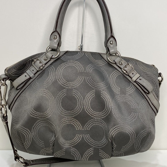 COACH (# 15935) “Madison” Grey Logo Fabric & Leather Satchel - Picture 5 of 12